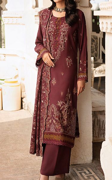 Ramsha Red Wine Karandi Suit | Pakistani Winter Dresses- Image 1