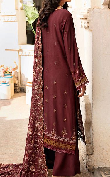 Ramsha Red Wine Karandi Suit | Pakistani Winter Dresses- Image 2