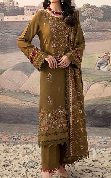 Ramsha Dirt Brown Karandi Suit | Pakistani Winter Dresses- Image 1