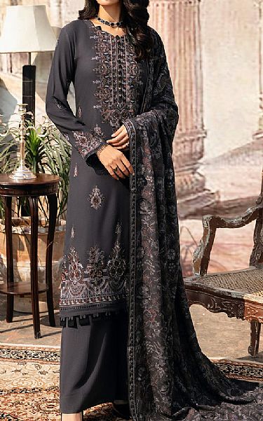 Ramsha Vampire Grey Karandi Suit | Pakistani Winter Dresses- Image 1