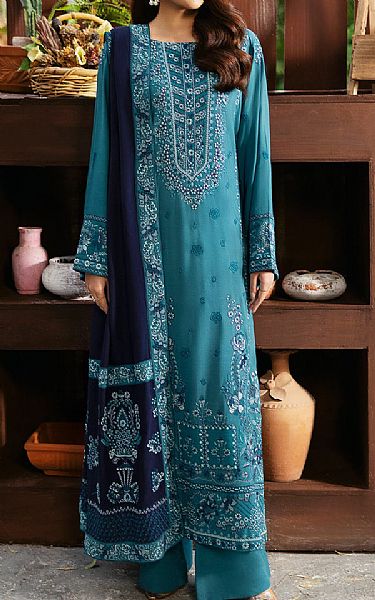Ramsha Hippie Blue Karandi Suit | Pakistani Winter Dresses in USA- Image 1