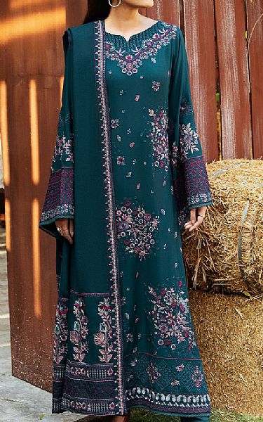 Ramsha Teal Karandi Suit | Pakistani Winter Dresses in USA- Image 1