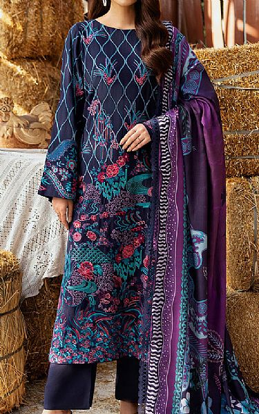 Ramsha Navy Blue Karandi Suit | Pakistani Winter Dresses in USA- Image 1