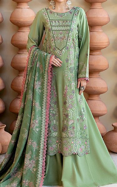 Ramsha Light Green Karandi Suit | Pakistani Winter Dresses in USA- Image 1