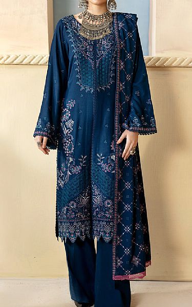 Ramsha Prussian Blue Karandi Suit | Pakistani Winter Dresses in USA- Image 1