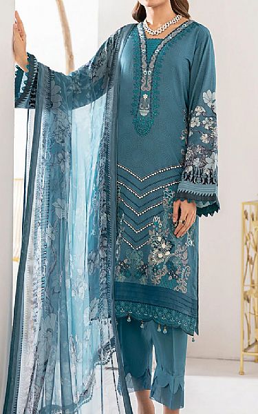 Ramsha Denim Blue Viscose Suit | Pakistani Dresses in USA- Image 1