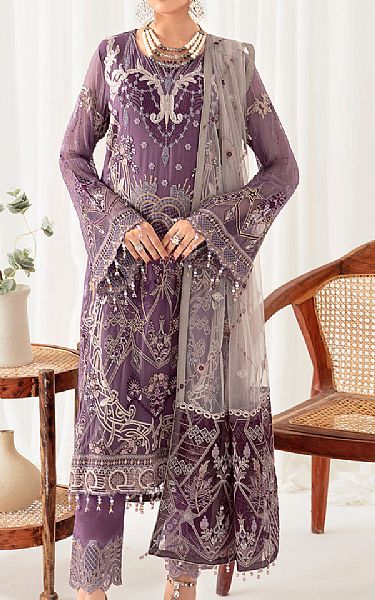 Ramsha Lavender Chiffon Suit | Pakistani Embroidered Chiffon Dresses- Image 1