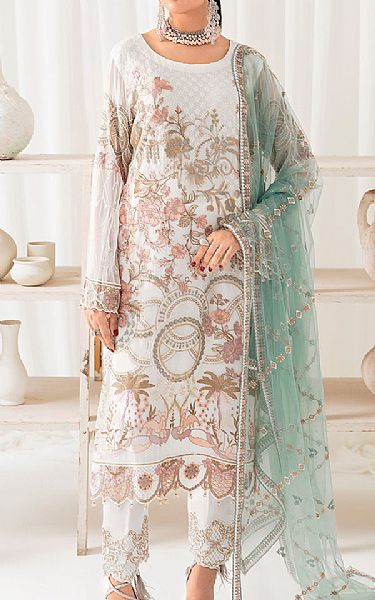 Ramsha White Chiffon Suit | Pakistani Embroidered Chiffon Dresses- Image 1