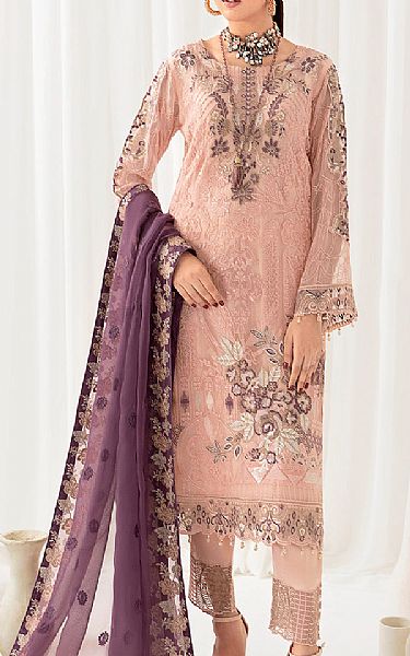Ramsha Peach Chiffon Suit | Pakistani Embroidered Chiffon Dresses- Image 1