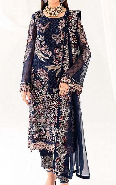 Ramsha Navy Blue Chiffon Suit | Pakistani Embroidered Chiffon Dresses- Image 1