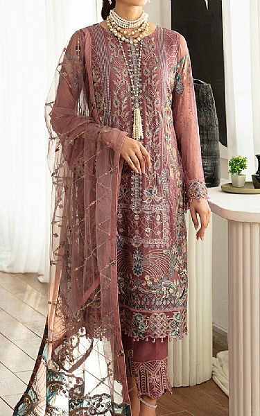 Ramsha Tea Rose Chiffon Suit | Pakistani Embroidered Chiffon Dresses USA- Image 1