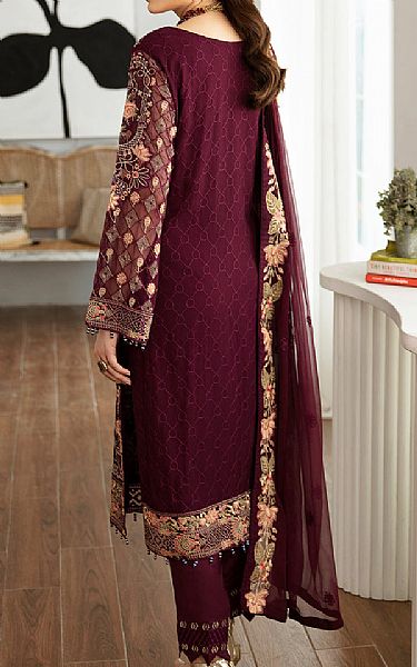 Ramsha Wine Chiffon Suit | Pakistani Embroidered Chiffon Dresses USA- Image 2