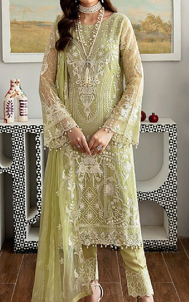 Ramsha Light Green Chiffon Suit | Pakistani Embroidered Chiffon Dresses- Image 1