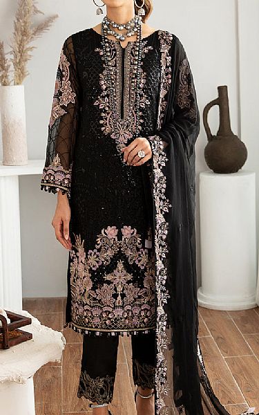 Ramsha Black Chiffon Suit | Pakistani Embroidered Chiffon Dresses- Image 1