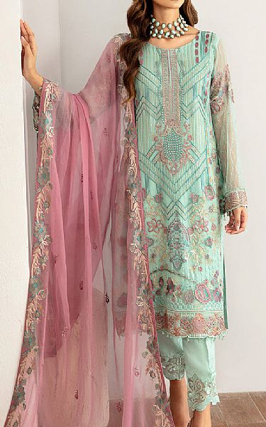 Ramsha Aqua Chiffon Suit | Pakistani Embroidered Chiffon Dresses- Image 1