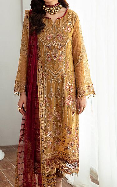 Ramsha Mustard Chiffon Suit | Pakistani Embroidered Chiffon Dresses- Image 1