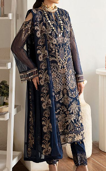 Ramsha Navy Blue Chiffon Suit | Pakistani Embroidered Chiffon Dresses- Image 1