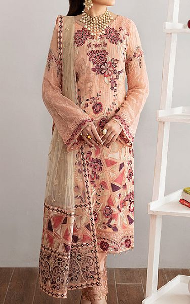 Ramsha Peach Chiffon Suit | Pakistani Embroidered Chiffon Dresses- Image 1