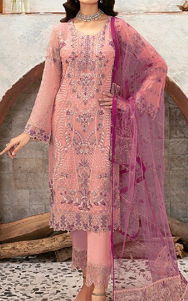 Ramsha Pink Chiffon Suit | Pakistani Embroidered Chiffon Dresses USA- Image 1