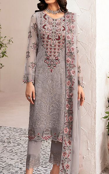 Ramsha Grey Chiffon Suit | Pakistani Embroidered Chiffon Dresses USA- Image 1