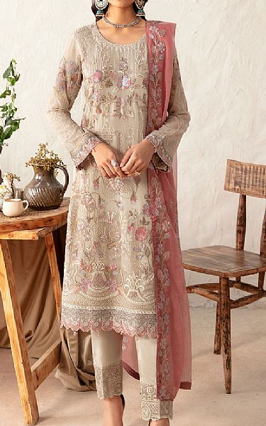 Ramsha Pastel Grey Chiffon Suit | Pakistani Embroidered Chiffon Dresses USA- Image 1