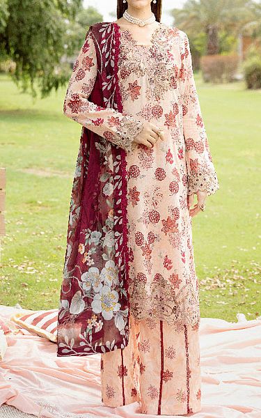 Ramsha Ivory/Maroon Lawn Suit | Pakistani Lawn Dress in USA- Image 1