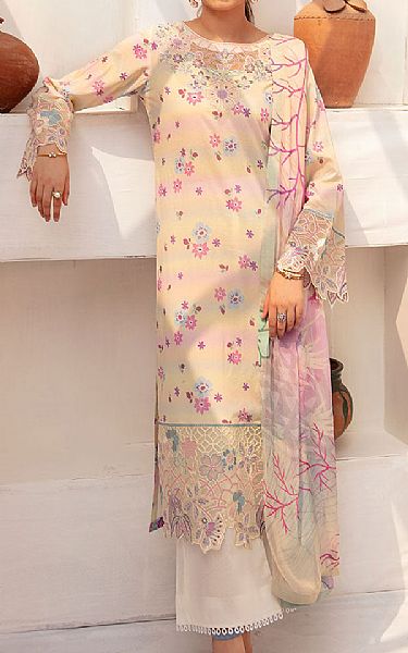 Ramsha Ivory Lawn Suit | Pakistani Lawn Dress in USA- Image 1