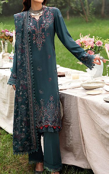 Ramsha Blue Dianne Karandi Suit | Pakistani Winter Dresses- Image 1