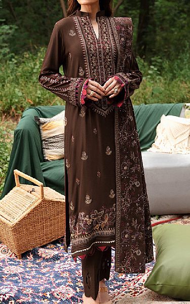Ramsha Dark Brown Karandi Suit | Pakistani Winter Dresses- Image 1
