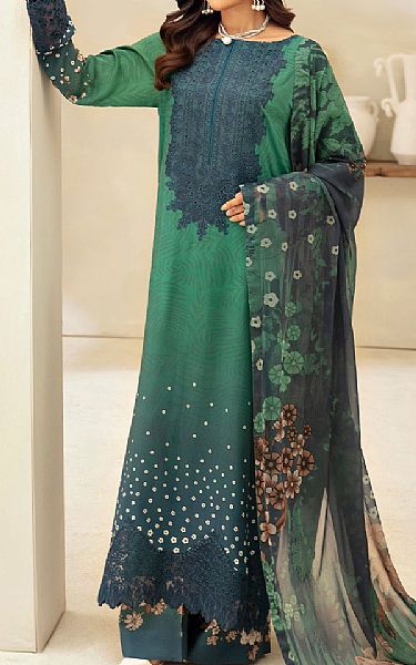 Ramsha Viridian Green/Pickled Bluewood Viscose Suit | Pakistani Winter Dresses in USA- Image 1