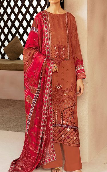 Ramsha Brown Viscose Suit | Pakistani Winter Dresses in USA- Image 1