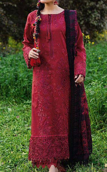 Ramsha Vivid Burgundy Lawn Suit | Pakistani Lawn Dress in USA- Image 1