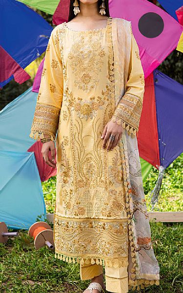 Ramsha Sand Gold Lawn Suit | Pakistani Lawn Dress in USA- Image 1