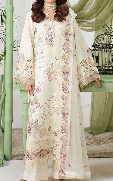 Ramsha Off-white Lawn Suit | Pakistani Lawn Dress in USA- Image 1