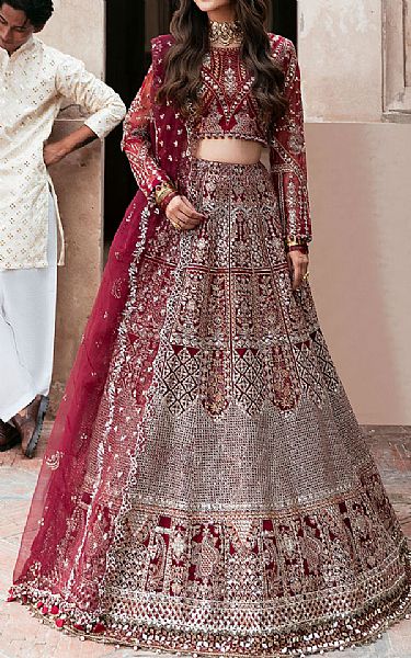 Ramsha Maroon Organza Suit | Pakistani Embroidered Chiffon Dresses USA- Image 1