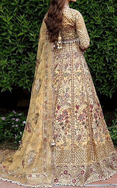 Ramsha Golden Raw Silk Suit | Pakistani Embroidered Chiffon Dresses USA- Image 2