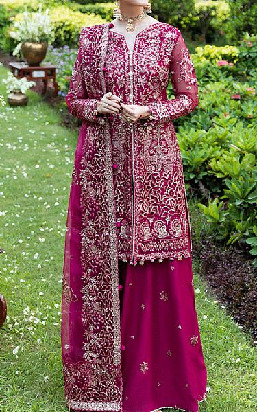 Ramsha Magenta Organza Suit | Pakistani Embroidered Chiffon Dresses USA- Image 1