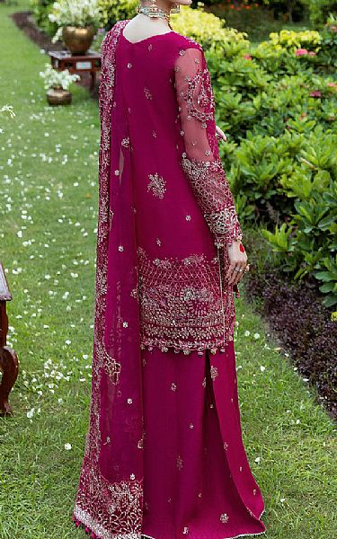 Ramsha Magenta Organza Suit | Pakistani Embroidered Chiffon Dresses USA- Image 2