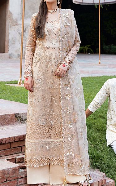 Ramsha Ivory Organza Suit | Pakistani Embroidered Chiffon Dresses USA- Image 1