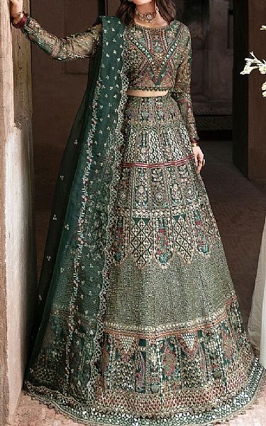 Ramsha Green Organza Suit | Pakistani Embroidered Chiffon Dresses USA- Image 1