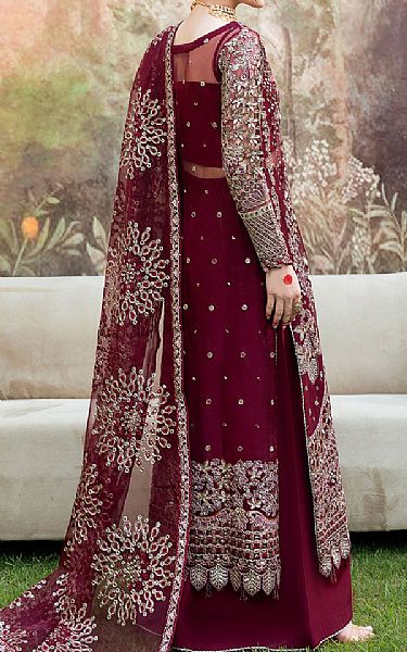 Ramsha Wine Organza Suit | Pakistani Embroidered Chiffon Dresses USA- Image 2