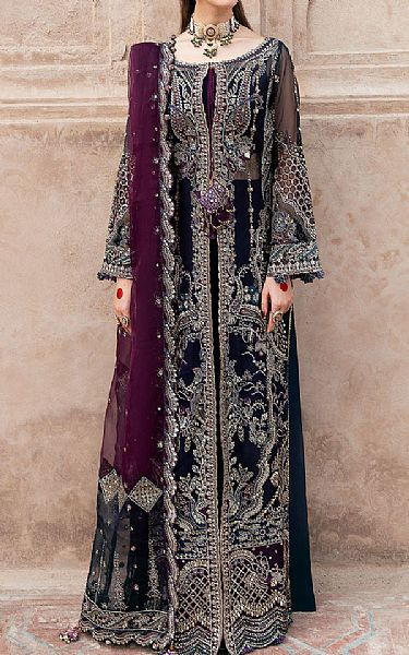 Ramsha Navy Organza Suit | Pakistani Embroidered Chiffon Dresses USA- Image 1