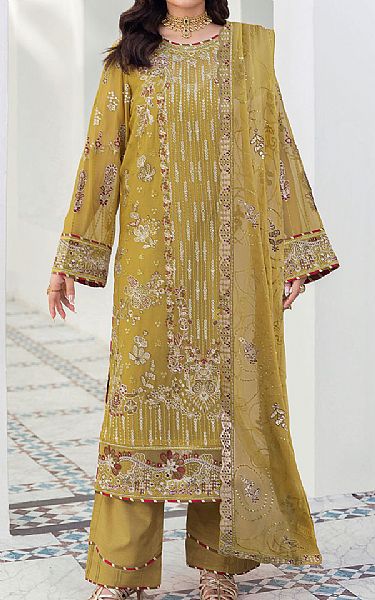 Ramsha Olive Green Chiffon Suit | Pakistani Embroidered Chiffon Dresses USA- Image 1