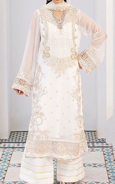 Ramsha White Chiffon Suit | Pakistani Embroidered Chiffon Dresses USA- Image 1