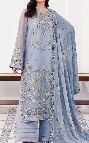 Ramsha Cadet Blue Chiffon Suit | Pakistani Embroidered Chiffon Dresses USA- Image 1