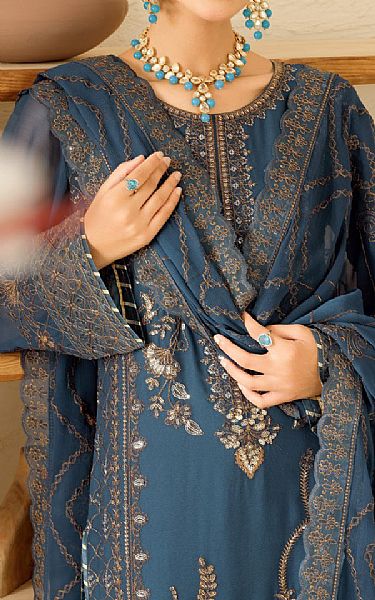 Ramsha Slate Blue Chiffon Suit | Pakistani Embroidered Chiffon Dresses USA- Image 3