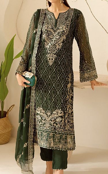 Ramsha Green Chiffon Suit | Pakistani Embroidered Chiffon Dresses USA- Image 1