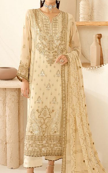 Ramsha Off White Chiffon Suit | Pakistani Embroidered Chiffon Dresses USA- Image 1