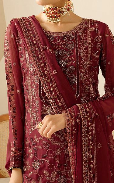 Ramsha Dusty Red Chiffon Suit | Pakistani Embroidered Chiffon Dresses USA- Image 3
