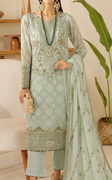 Ramsha Sea Mist Chiffon Suit | Pakistani Embroidered Chiffon Dresses USA- Image 1